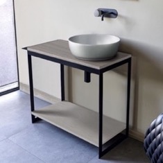 Modern  Console Vanity with Grey Oak Shelf, 35 inch